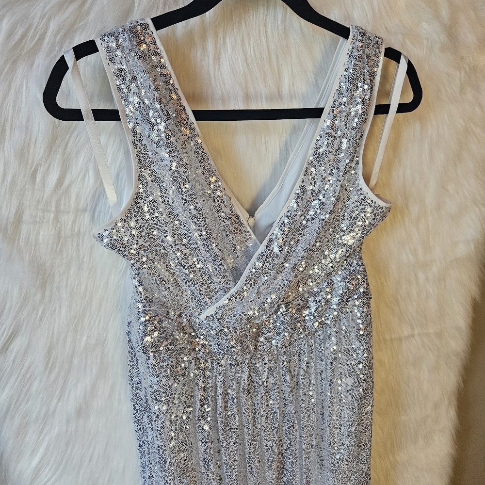 Kate Kasin Silver Empire Sequin Maxi Dress - Picture 2 of 15
